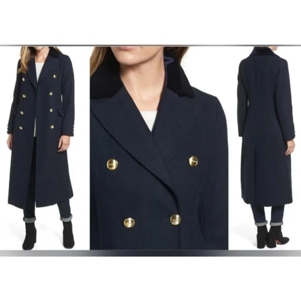 Laundry by Shelli Segal Wool Blend Coat Velvet Collar Gold Buttons L Preloved